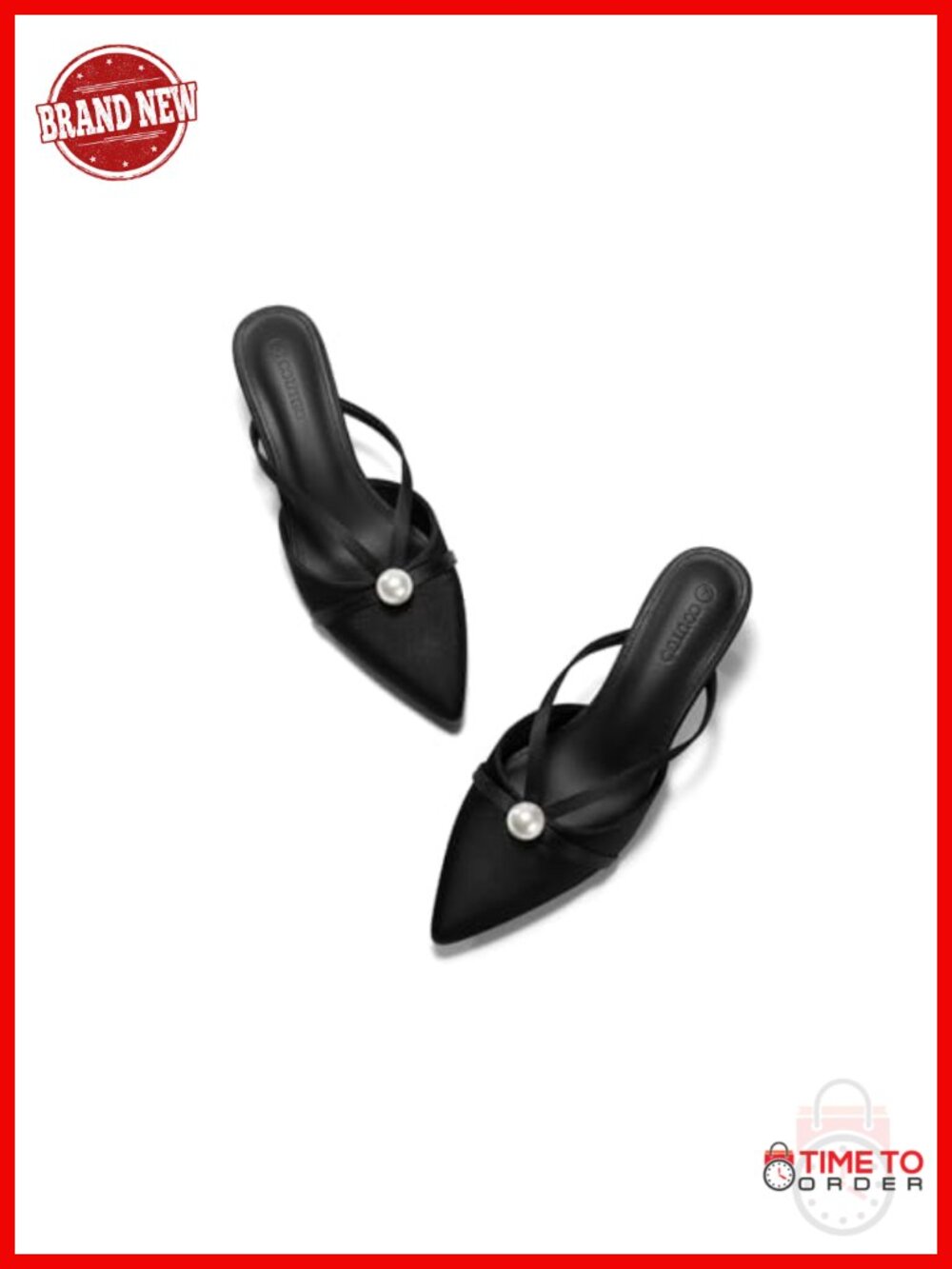 Pearl Kitten Heel Mules Closed Pointed Toe Satin Wedding Dress Shoes